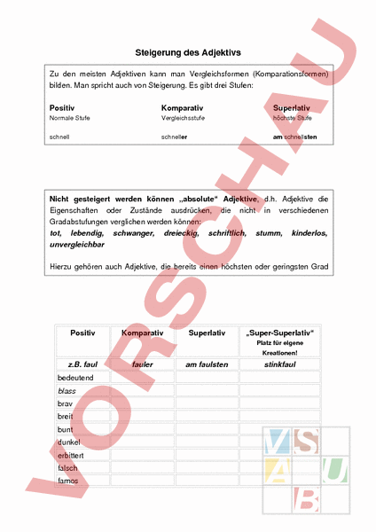 Arbeitsblatt: Steigerung Von Adjektiven - Deutsch - Grammatik