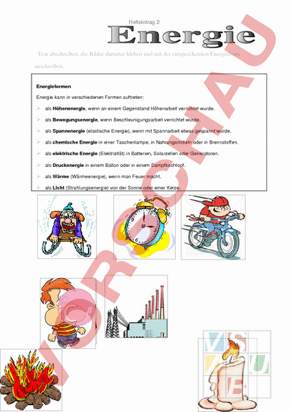 Arbeitsblatt: Energieformen - Physik - Elektrizität / Magnetismus