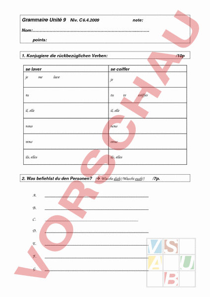 Arbeitsblatt Envol Unité Französisch Grammatik