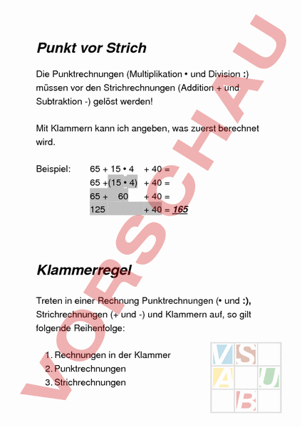 Arbeitsblatt: Punkt vor Strich - Mathematik - Anderes Thema