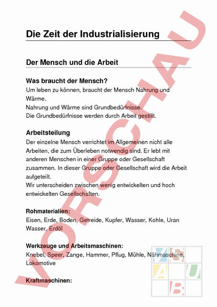 Arbeitsblatt: Industrialisierung - Geschichte - Neuzeit