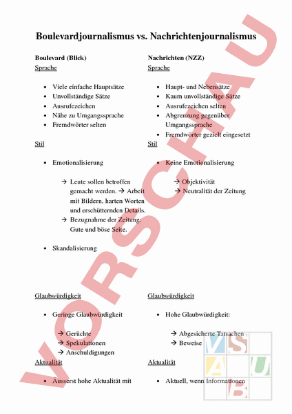 Arbeitsblatt: Nachrichten- Vs. Boulevardjournalismus - Deutsch ...