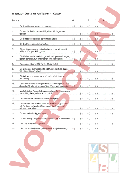 Arbeitsblatt: Check- Und Beurteilungsliste - Deutsch - Texte Schreiben