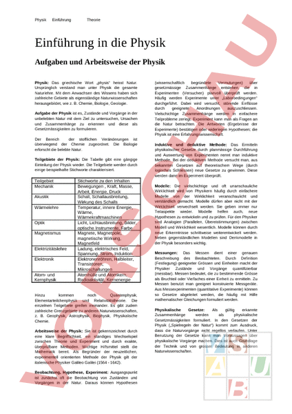 Arbeitsblatt: Einführung In Die Physik - Physik - Gemischte Themen