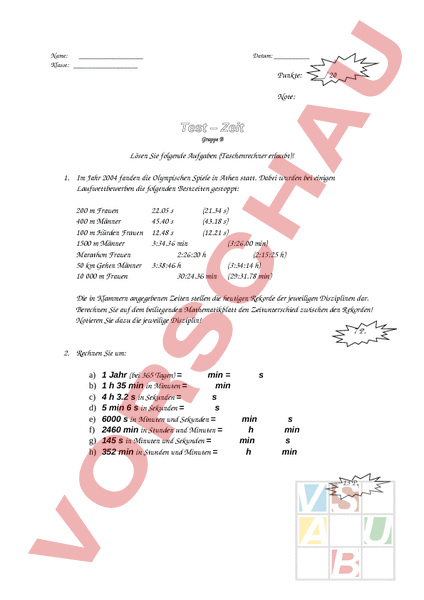 Arbeitsblatt: Test Zeit (Gr B) - Physik - Anderes Thema