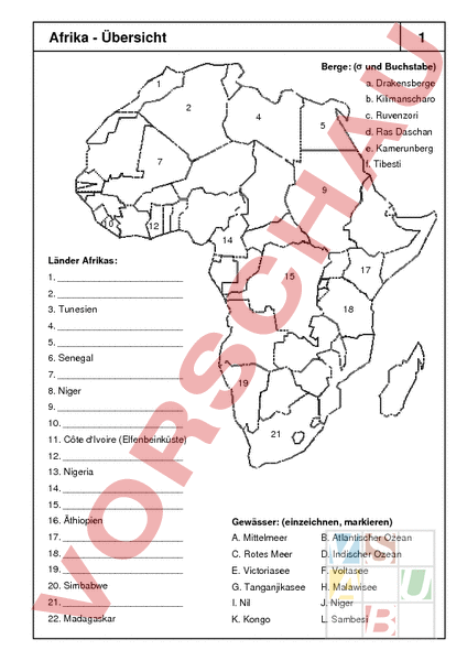 Arbeitsblatt: AB Afrika Übersicht 1 - Geographie - Afrika