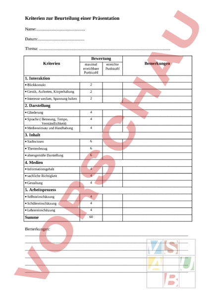 Arbeitsblatt: Bewertungskriterien Einer Präsentation - Deutsch ...