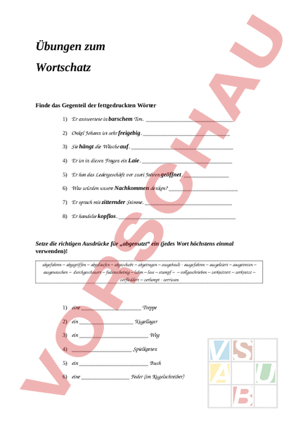 Arbeitsblatt Synonyme Deutsch Wortschatz 3946