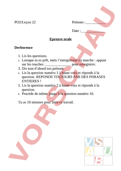 Arbeitsblatt: PO, leçon 22, épreuve orale - Französisch ...