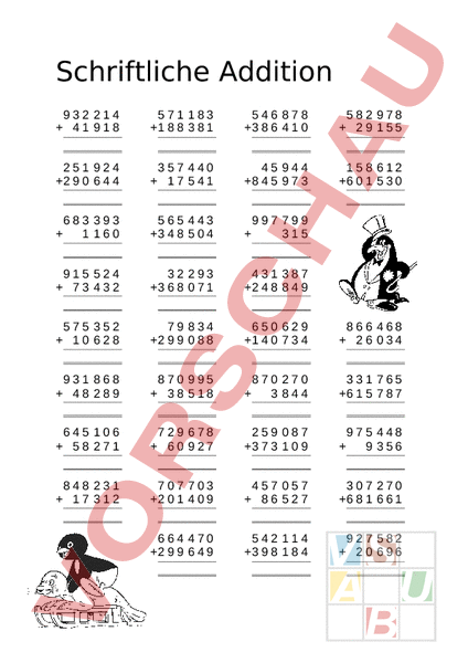 Arbeitsblatt: Schriftliche Addition - Mathematik - Addition