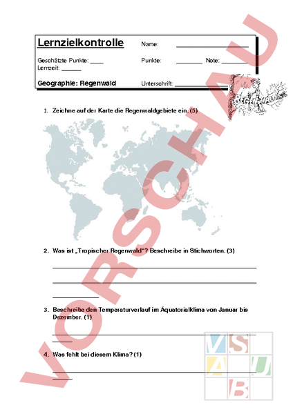 Arbeitsblatt: Tropischer Regenwald - Geographie - Gemischte Themen