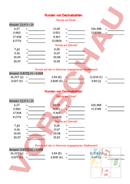 Runden Von Dezimalzahlen Arbeitsblatt
 Arbeitsblatt Runden von Dezimalzahlen Arbeitsblatt Mathematik