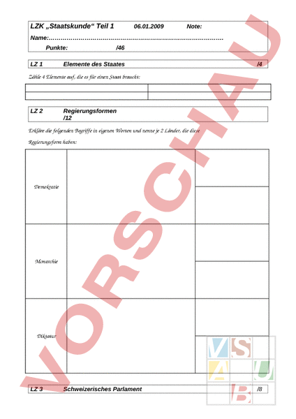 Arbeitsblatt: Staatskunde Teil 1 - Geschichte - Politik