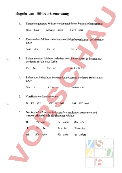 Arbeitsblatt: Regeln Silbentrennung - Deutsch - Anderes Thema