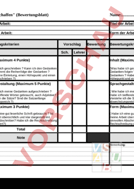 Arbeitsblatt: Textbeurteilung - Deutsch - Texte Schreiben