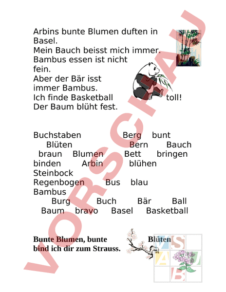 Arbeitsblatt: Leseblatt Zum Bst B - Deutsch - Erstlesen