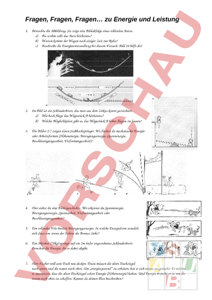Arbeitsblatt: Energie Und Leistung - Physik - Gemischte Themen