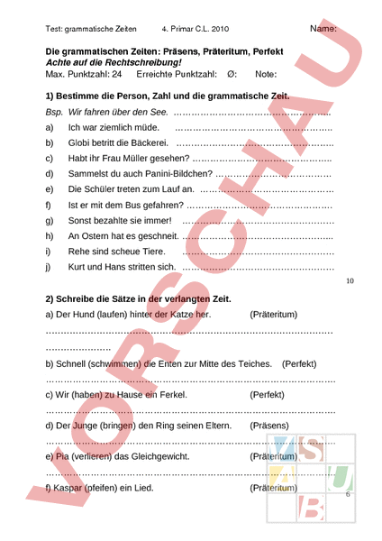 Arbeitsblatt: Test: Grammat. Zeiten - Deutsch - Grammatik