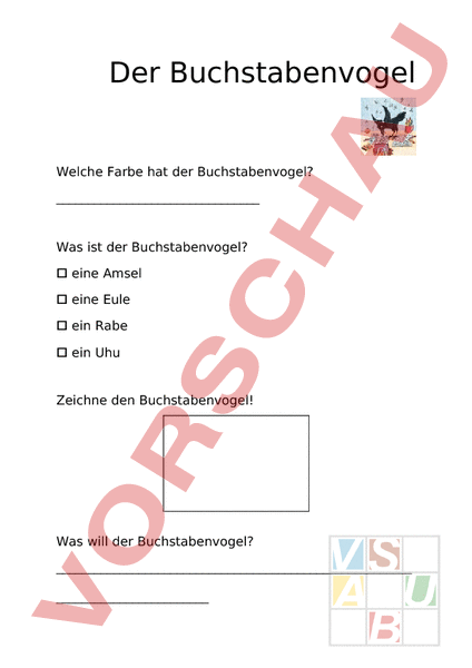 Arbeitsblatt Der Buchstabenvogel 1 Deutsch Erstlesen