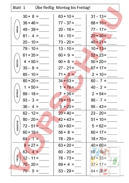 Arbeitsblatt: Addition - Subtraktion - Mathematik - Gemischte Themen