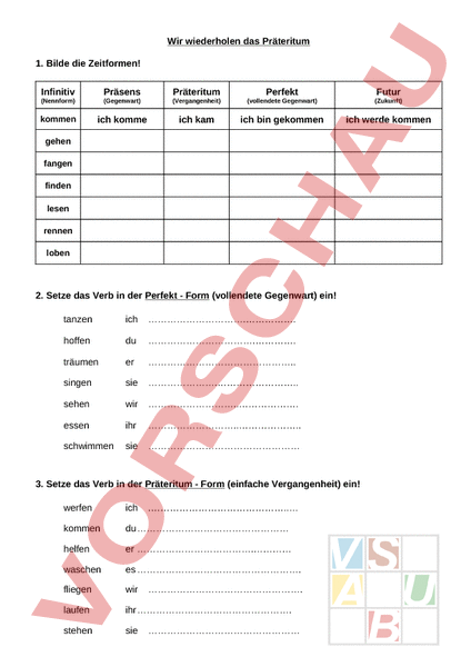 Arbeitsblatt Vergangenheit Deutsch Grammatik