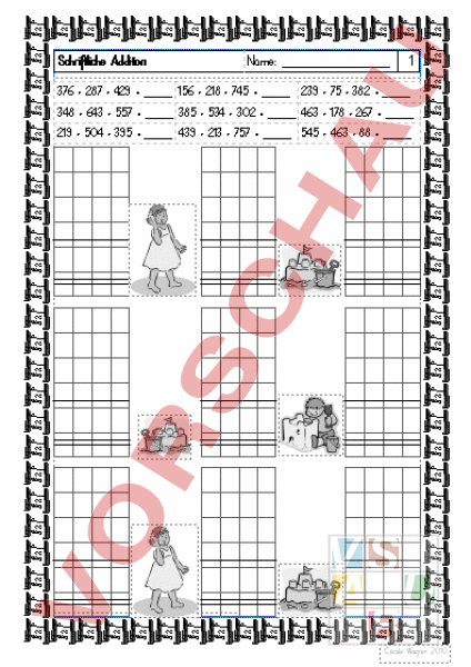 Arbeitsblatt: Schriftliche Addition - Mathematik - Schriftliches Rechnen