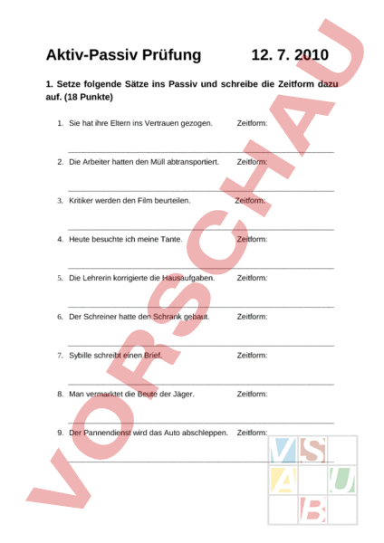 Aktiv Passiv Arbeitsblätter
 Arbeitsblatt Aktiv Passiv Prüfung inkl Lösung Deutsch Grammatik