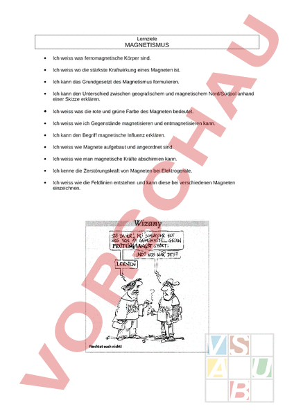 Arbeitsblatt: Lernziele Magnetismus - Physik - Elektrizität / Magnetismus