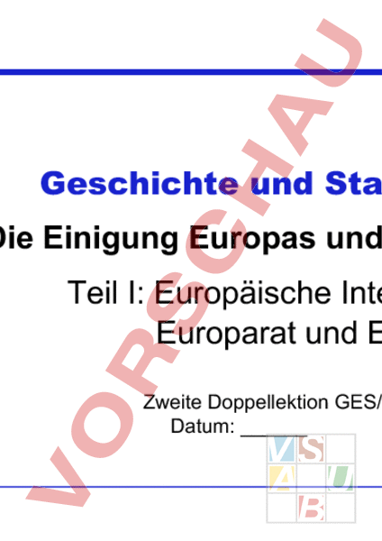 Arbeitsblatt: Europa Und Die Schweiz - Geschichte - Politik