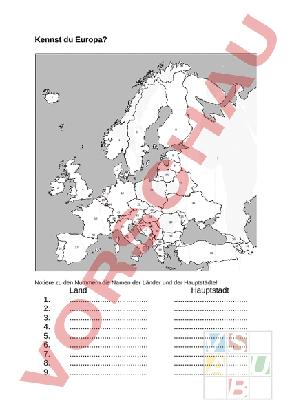 Arbeitsblatt: Quizz europa - Geographie - Europa