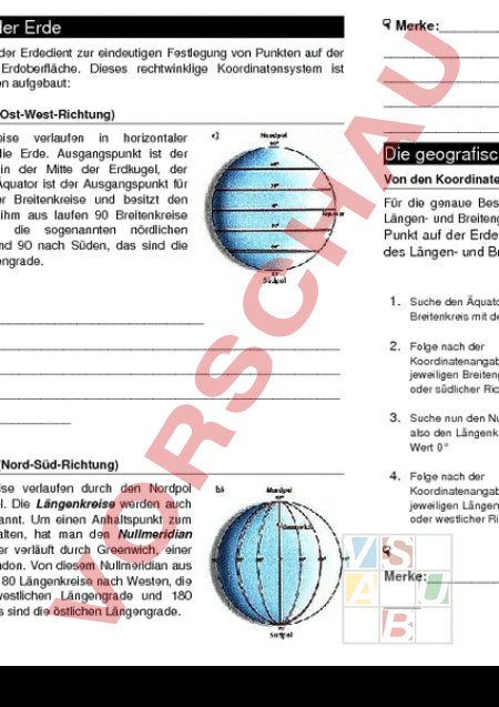 Breiten  und Längengrade auf einer Weltkarte