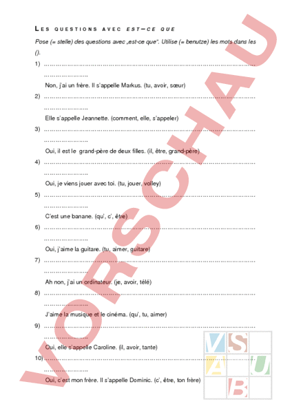 Arbeitsblatt: Fragen stellen mit est-ce que - Französisch - Grammatik