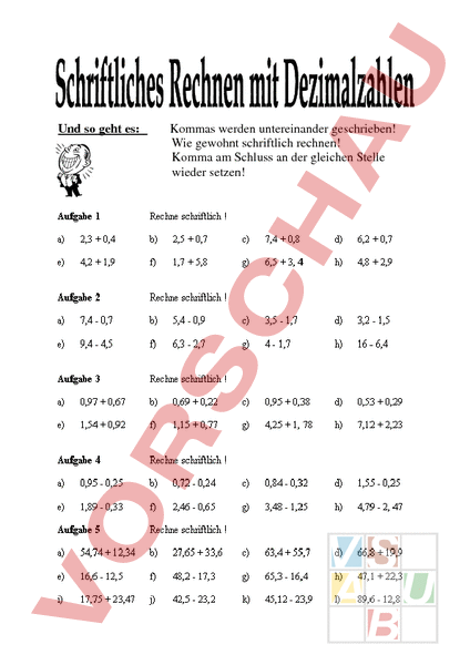 Arbeitsblatt Dezimalzahlen
 Arbeitsblatt Dezimalzahlen Mathematik Brüche Dezimalzahlen