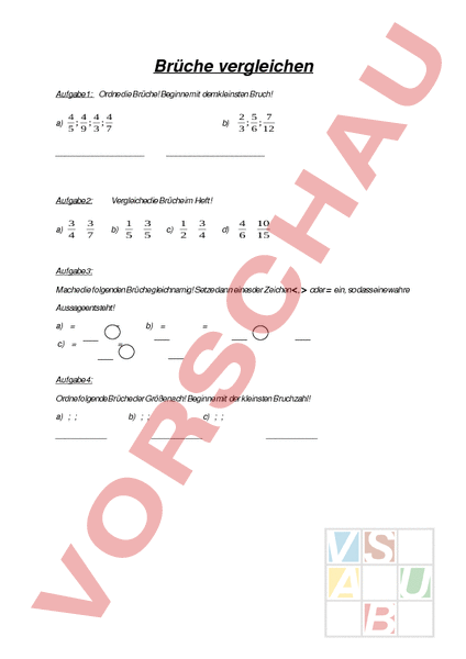 Arbeitsblatt: Brüche vergleichen - Mathematik - Brüche ...