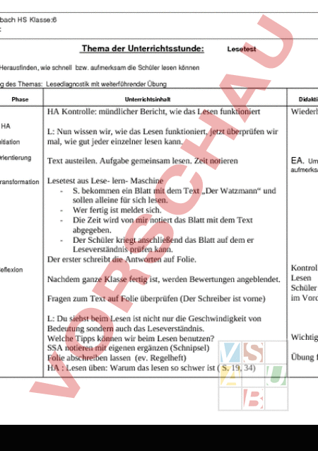 Lesetst Arbeitsblatt