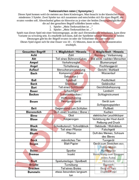 Arbeitsblatt: Teekesselchen - Deutsch - Wortschatz