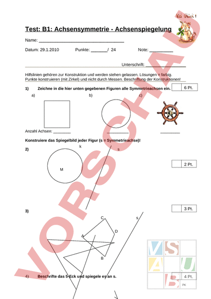 Arbeitsblatt Kongruenz Abbildungen Achsensymmetrie Pr Fung Sabe B