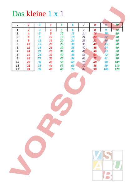 Arbeitsblatt Kleines 1x1
 Arbeitsblatt Kleines 1x1 Mathematik Multiplikation