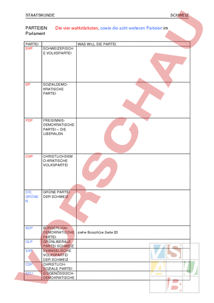 Arbeitsblatt: Staatskunde - Geschichte - Politik
