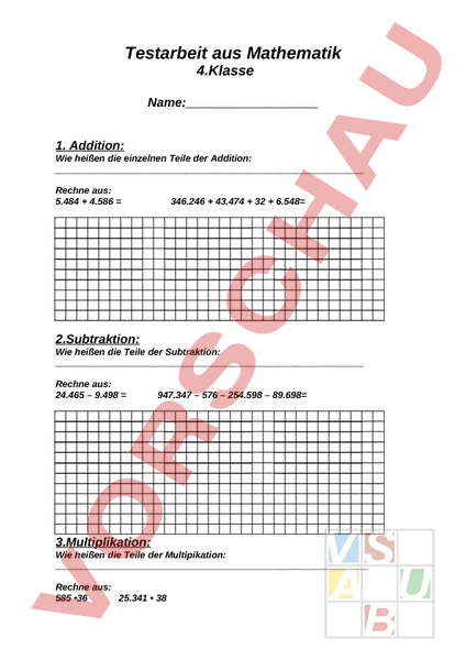 Arbeitsblatt: Test Mathematik - Mathematik - Gemischte Themen