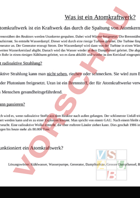 Arbeitsblatt Was Ist Ein Atomkraftwerk Geographie Gemischte Themen