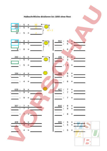 Arbeitsblatt: Halbschriftliche Dividieren Bis 1000 Ohne Rest ...
