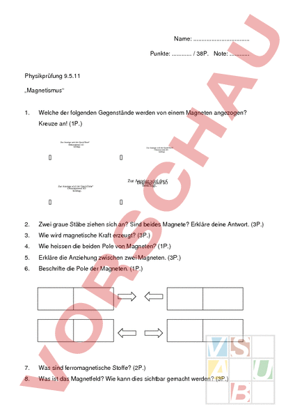 Arbeitsblatt: magnetismus - Physik - Elektrizität / Magnetismus