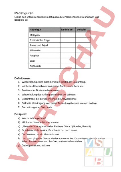 Arbeitsblatt Redefiguren Deutsch Anderes Thema