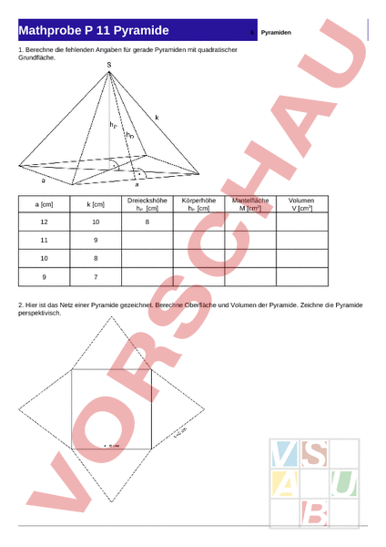 Arbeitsblatt Math Test Pyramiden Geometrie Körper Figuren