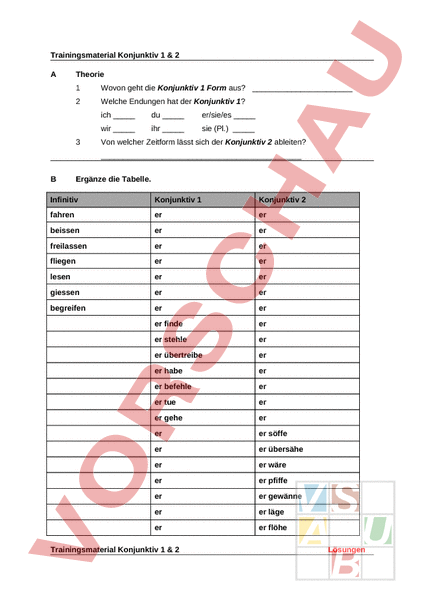 Konjunktiv 1 Arbeitsblätter
 Arbeitsblatt Konjunktiv 1 Deutsch Grammatik