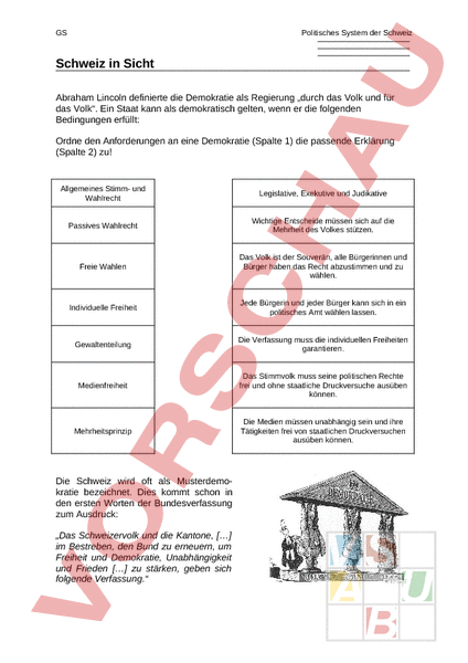 Arbeitsblatt: Schweiz In Sicht - Geschichte - Politik