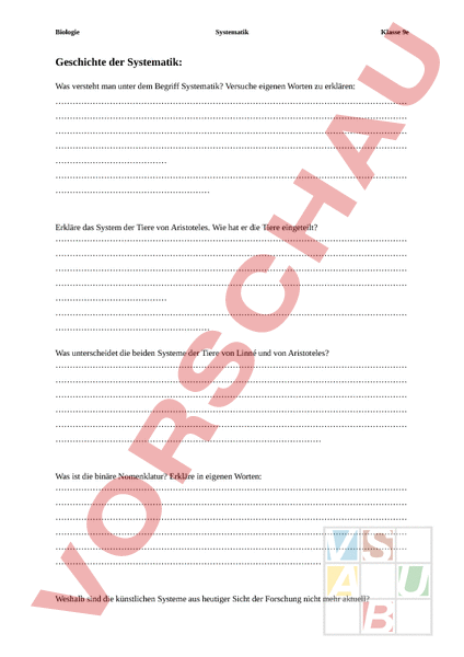 Arbeitsblatt: Geschichte der Systematik - Biologie - Gemischte Themen
