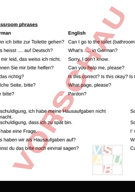 Arbeitsblatt: Classroom Phrases - Englisch - Anderes Thema