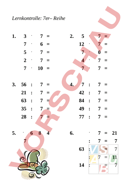 7er Reihe Arbeitsblatt
 Arbeitsblatt 7er Reihen Test Mathematik Multiplikation